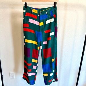 Kenzo Multicolor Geometric Pants 100% Silk Lightly Used